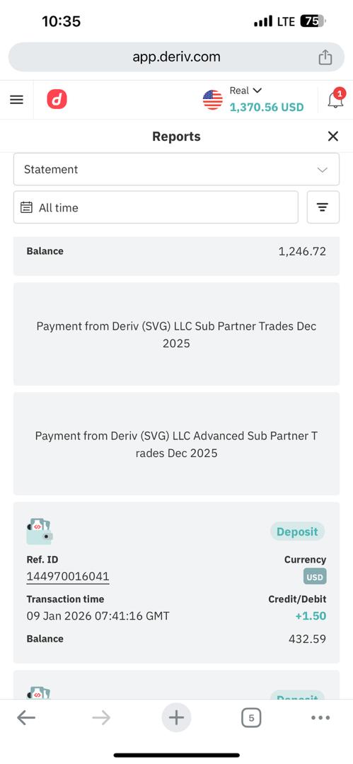 Deriv payment proof screenshot